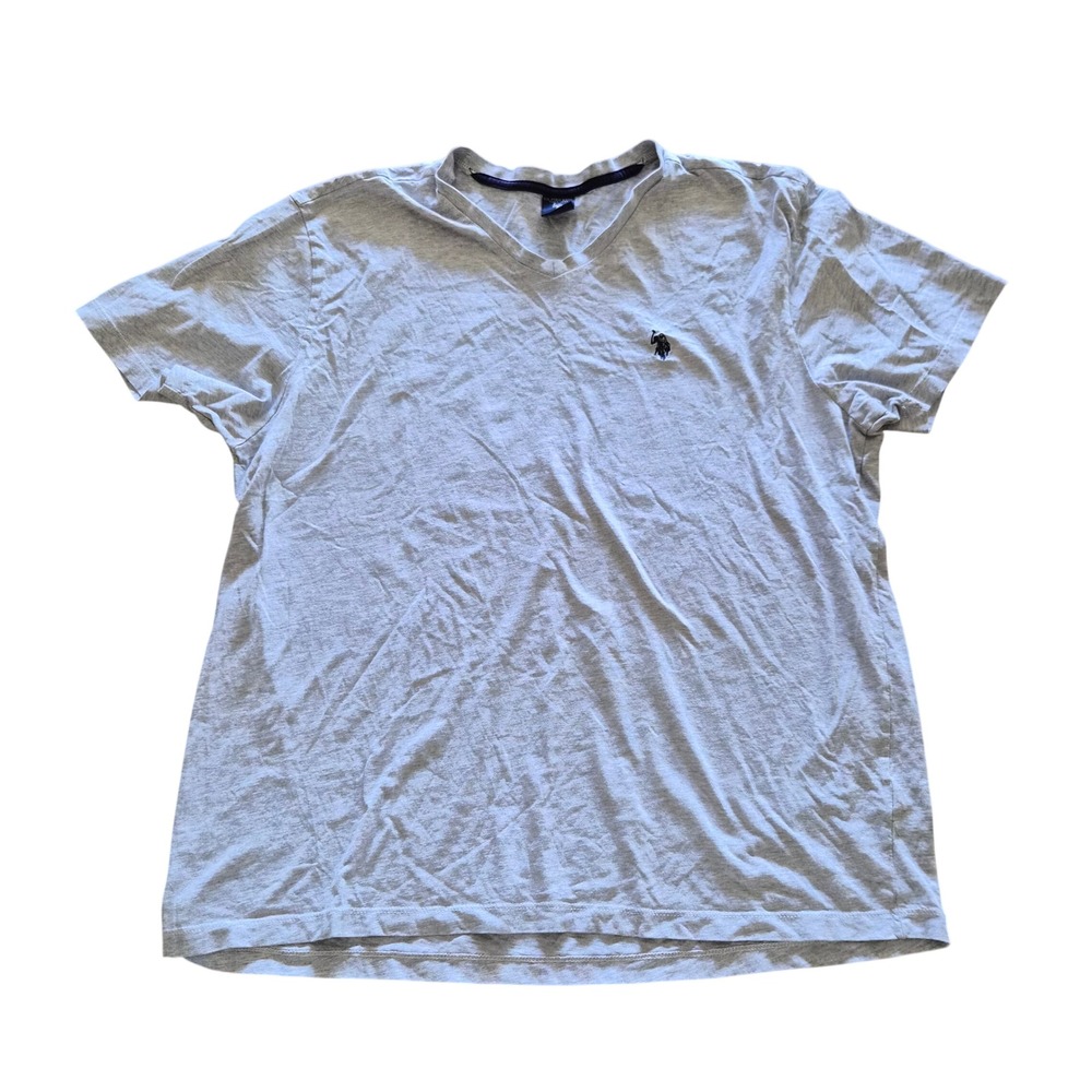 US Polo Assn Mens XL V-Neck T-Shirt Heather Gray Short Sleeve Logo Tee - Picture 1 of 4